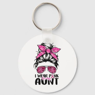 Tragen Sie Pink für meine Tante Messy Bun Breast C Schlüsselanhänger