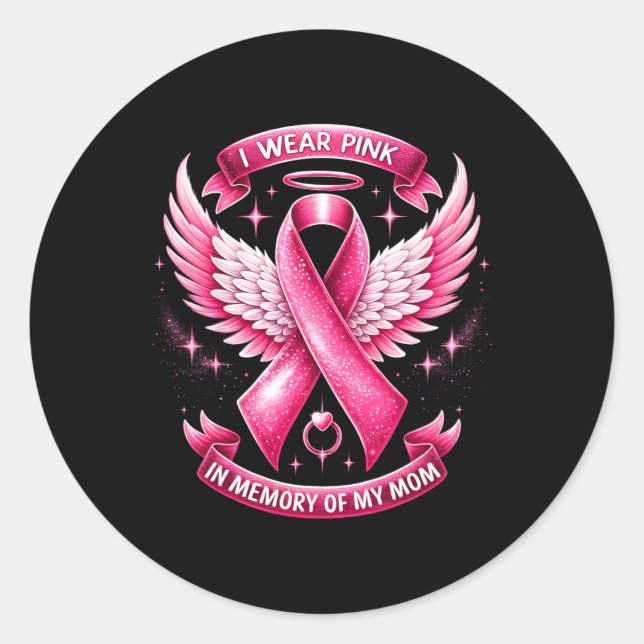 Tragen Sie Pink zur Erinnerung an meine Mama Brust Runder Aufkleber (Vorderseite)