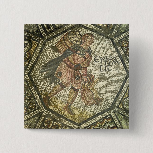 Tragende Hühner des Bauers und ein Korb der Eier Button (Vorderseite)