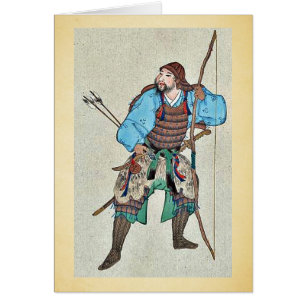 Tragende Rüstung der Samurais und Halten eines