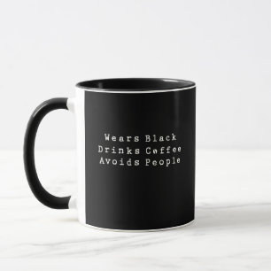 Trägt Schwarz Trinkt Kaffee Vermeidet Menschen Int Tasse