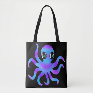 Tragtasche - Blau Violetter Oktopus (schwarz)