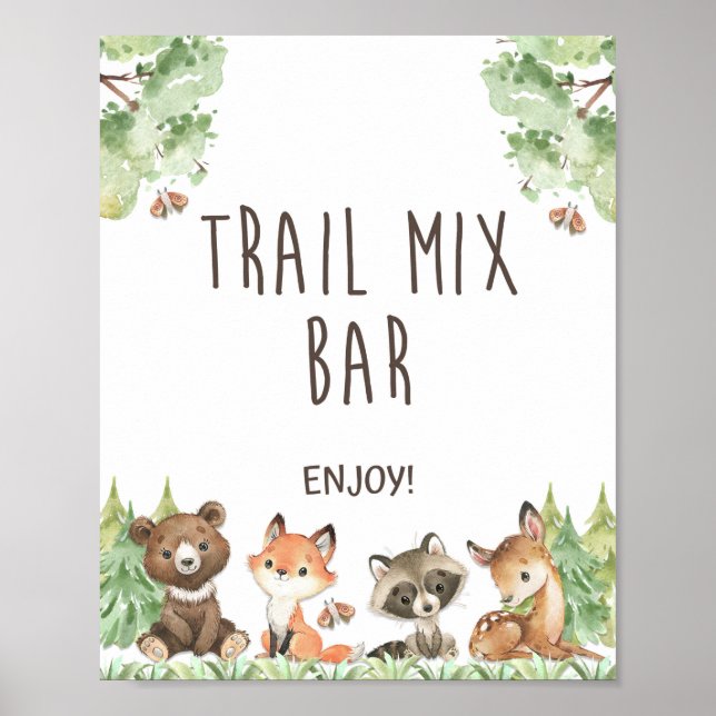 Trail Mix Bar Party Signieren Waldtiere Poster (Vorne)