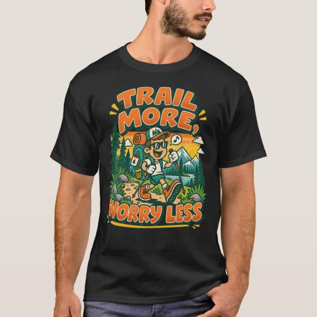 Trail More, Worry Less - Retro Hiking Camper tee (Vorderseite)