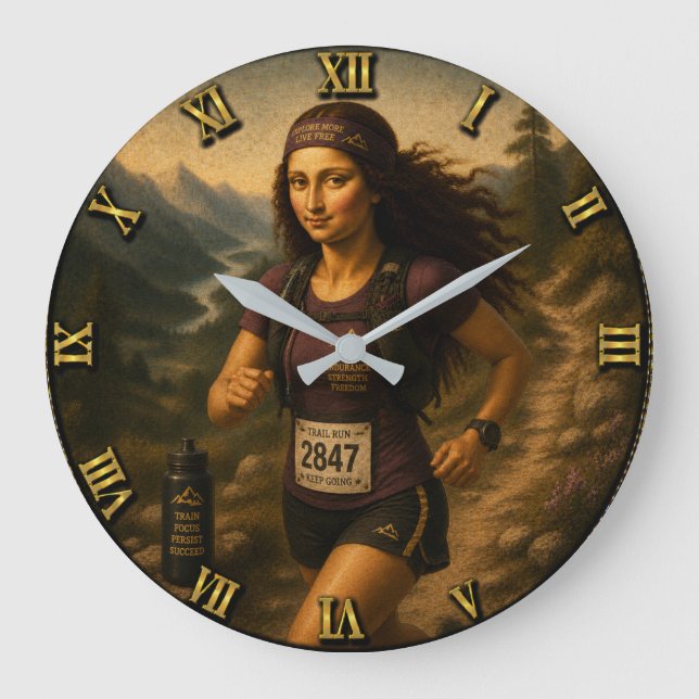 Trail Runner Funny Mona Lisa Große Wanduhr (Vorderseite)