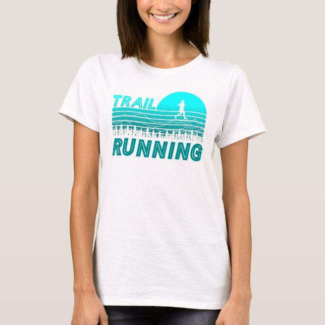 Trail Running im blauen Sonnenuntergang mit Wald T-Shirt (Vorderseite)