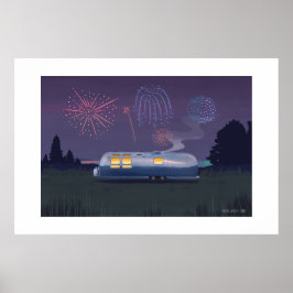 Trailer Silver RV & Night Extra Large Print Poster