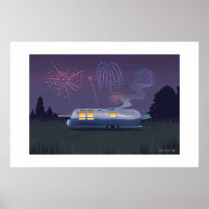Trailer Silver RV & Night Extra Large Print Poster