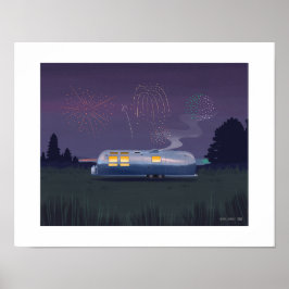 Trailer Silver RV & Night Sky Art Print Poster