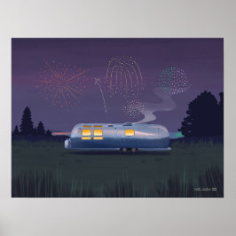 Trailer Silver RV & Night Sky Poster