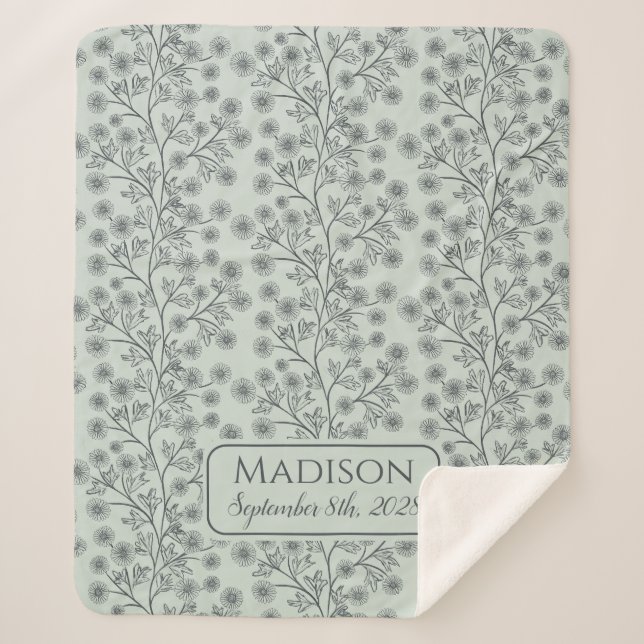 Trailing Blumenname Geburtsdatum Grün Baby Sherpadecke (Vorderseite)