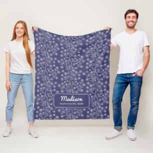 Trailing Blumenname Geburtsdatum Navy Blue Baby Fleecedecke