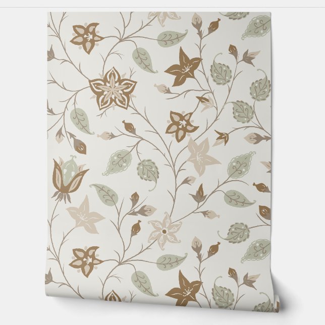 Trailing Floral - Paisley - Beige And Sage Green Tapete (Abrollen)