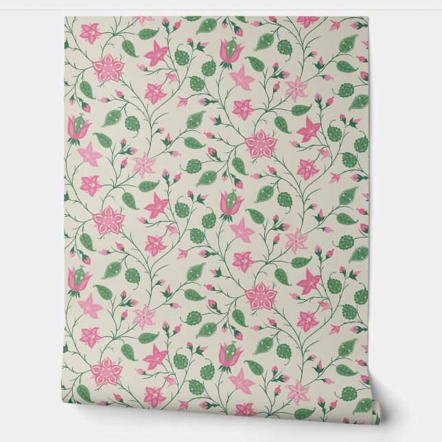 Trailing Floral - Paisley - Bright Pink And Green  Tapete (Abrollen)