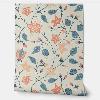 Trailing Floral - Paisley - Peach And Dusty Blue Tapete