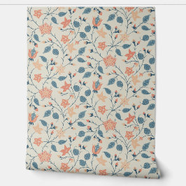 Trailing Floral - Paisley - Peach And Dusty Blue Tapete