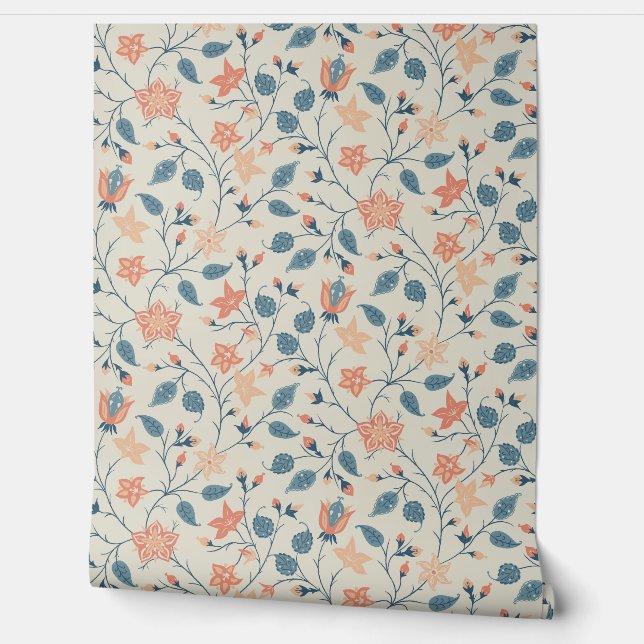 Trailing Floral - Paisley - Peach And Dusty Blue Tapete (Abrollen)