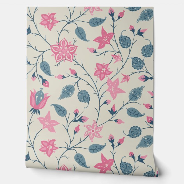 Trailing Floral - Paisley - Soft Pink & Dusty Blue Tapete (Abrollen)