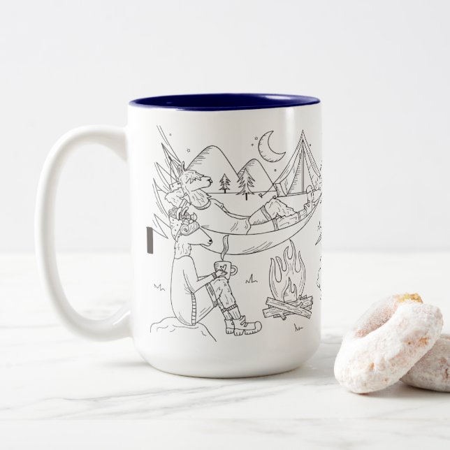 Trailpaca Stary Nachtlager-Empfindungen Zweifarbige Tasse (Mit Donut)