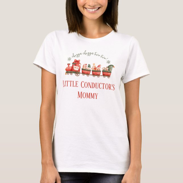 Train 2nd Birthday Party Little Conductors Mommy  T-Shirt (Vorderseite)