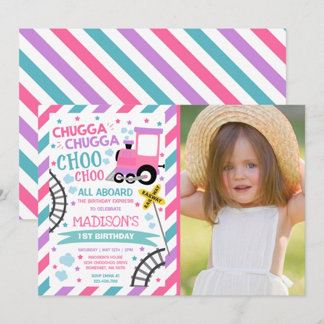Train Birthday Invite Chugga Chugga Choo Choo Einladung (Vorne/Hinten)