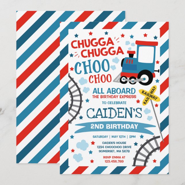 Train Birthday Invite Chugga Chugga Choo Choo Einladung (Vorne/Hinten)