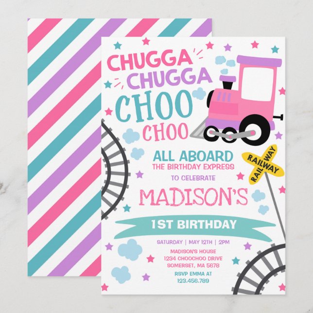 Train Birthday Invite Chugga Chugga Choo Choo Einladung (Vorne/Hinten)