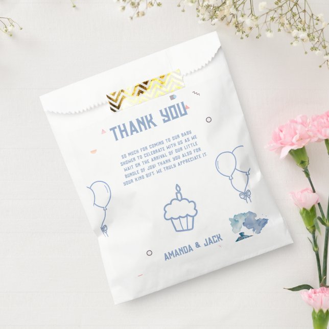 Train Blue Balloons Boy Whimsical Baby Shower Geschenktütchen (Versiegelt)