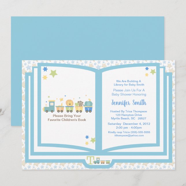 Train Book Theme Boys Baby Shower Einladung (Vorne/Hinten)