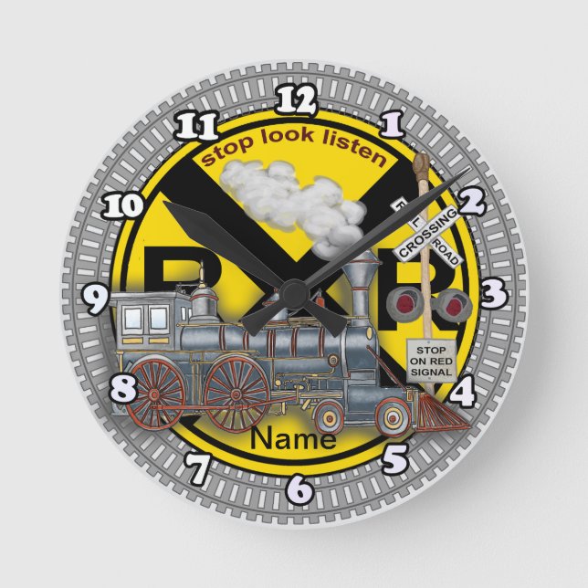 Train Crossing  Runde Wanduhr (Vorderseite)