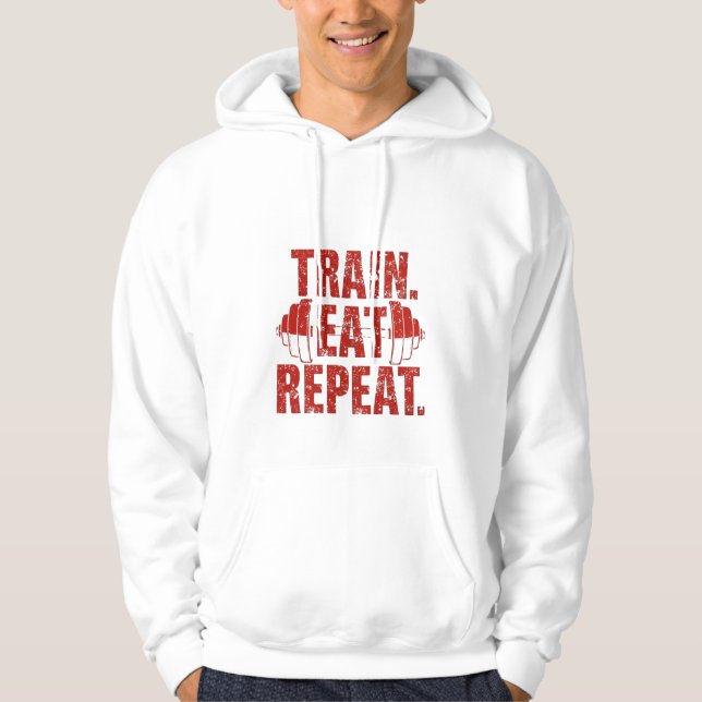 Train Eat Repeat Hoodie – Motivational Gym Hoodie  (Vorderseite)