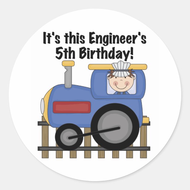 Train Engineer 5th Birthday Shirts und Geschenke Runder Aufkleber (Vorderseite)