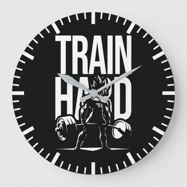 Train Hard - Anime Gym Workout Fitness Motivation Große Wanduhr (Vorderseite)