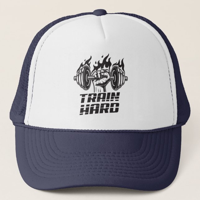 Train Hard Barbells Truckerkappe (Vorderseite)