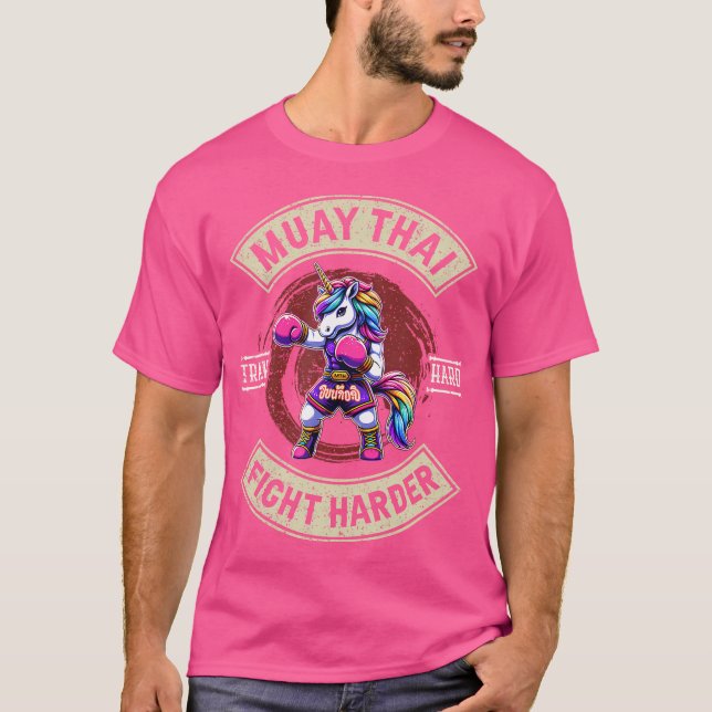 Train Hard Fight Harder - Muay Thai Unicorn T-Shirt (Vorderseite)
