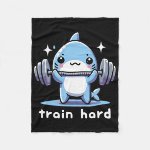 Train Hard Funny Shark Lifting Weights Dumbells G Fleecedecke