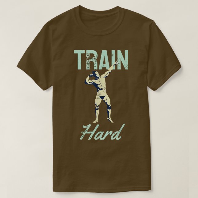 Train Hard Motivation Retro Gym Strongman T-Shirt (Design vorne)