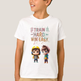 Train Hard, Win Easy mit Chibi Boy Design T-Shirt