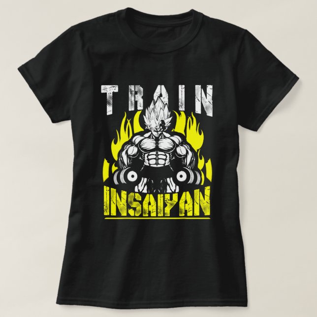 Train Insaiyan Anime Gym und Workout Motivierend T-Shirt (Design vorne)