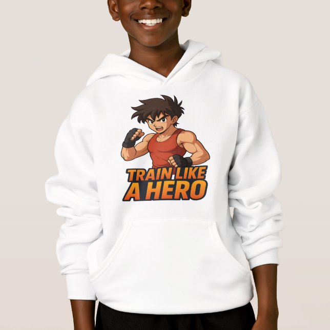 Train Like a Hero Fitness Illustration T-Shirt Hoodie (Vorderseite)