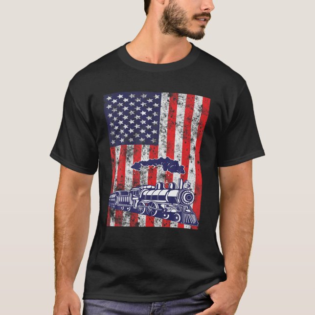 Train Locomotive Motor USA US-Flagge 4. J T-Shirt (Vorderseite)