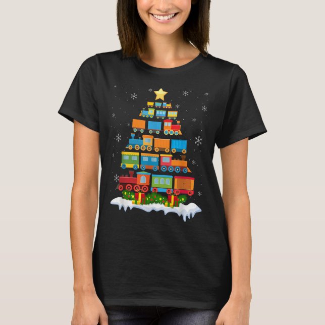 Train Lover Xmas Tree Santa Christmas Train  T-Shirt (Vorderseite)