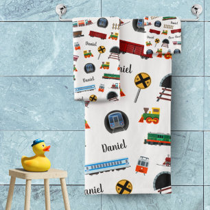 Train Pattern Little Boy Vorname Choo Choo Kinder Badhandtuch Set