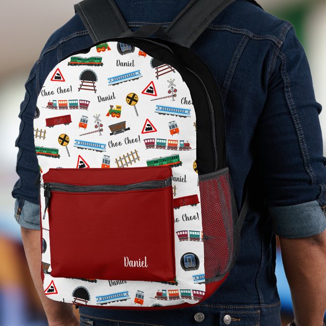 Train Pattern Little Boy Vorname Choo Choo Kinder Bedruckter Rucksack (Von Creator hochgeladen)