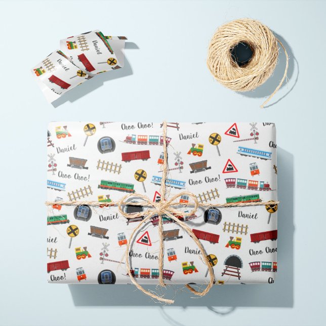 Train Pattern Little Boy Vorname Choo Choo Kinder Geschenkpapier (Von Creator hochgeladen)