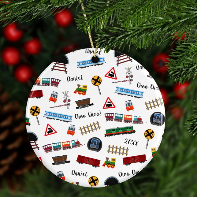 Train Pattern Little Boy Vorname Weihnachten Keramik Ornament (Von Creator hochgeladen)