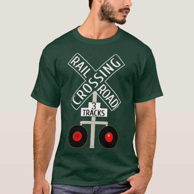 Train Railroad Crossing Lights tracks road sign T-Shirt (Vorderseite)