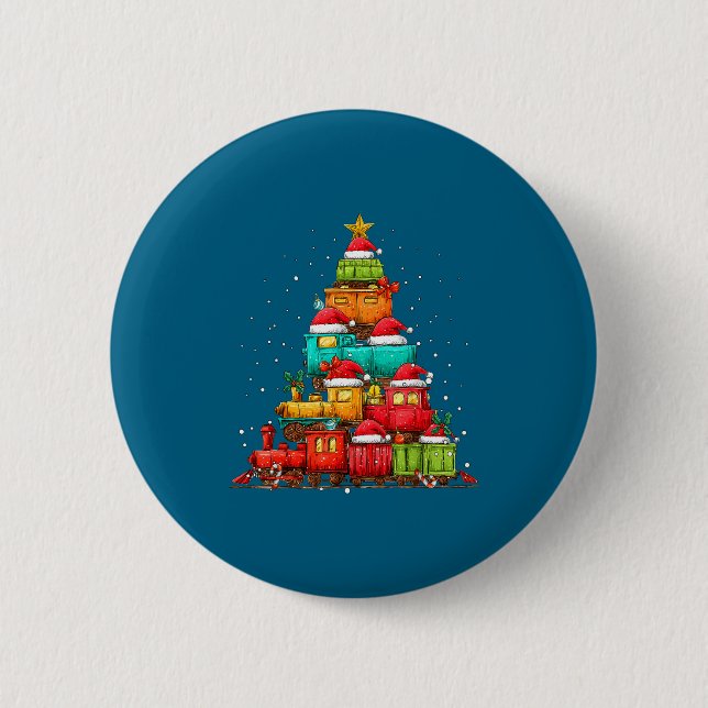 Train Railroad Locomotive Christmas Tree Xmas Hat  Button (Vorderseite)