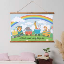 Train Safari Baby Kinderzimmer oder Kinderzimmer Wandteppich Mit Holzrahmen