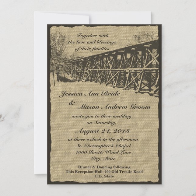 Train Trestle Rustic Wedding Einladung (Vorderseite)
